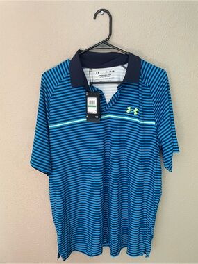 LG Men's Under Armour Blue Striped Polo